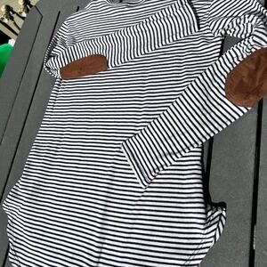 Cherish long sleeve T-shirt, with patched elbows, navy & white, women's size M